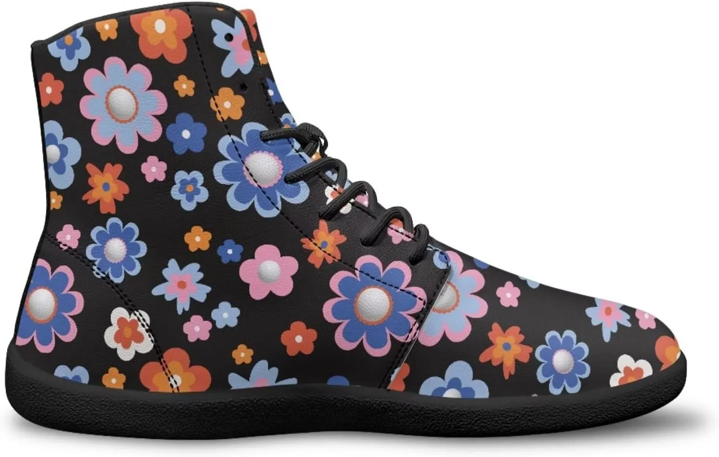 High Top Flower Design Wide Toe Barefoot Shoes for Men - Cross Training Running Shoes with Rubber Sole