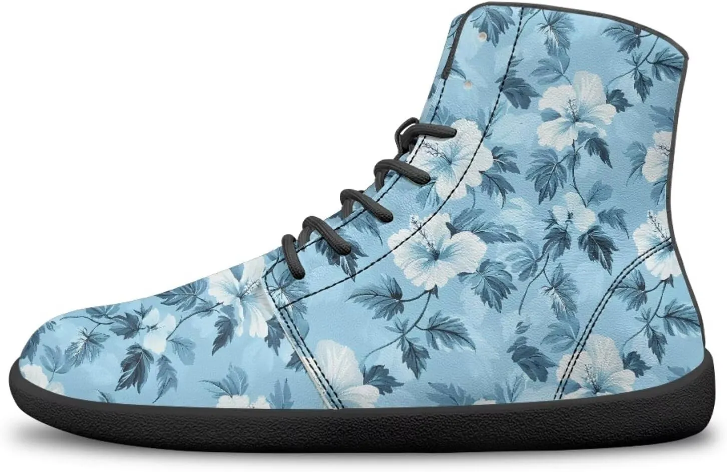 High Top Flower Design Wide Toe Barefoot Shoes for Men - Cross Training Running Shoes with Rubber Sole
