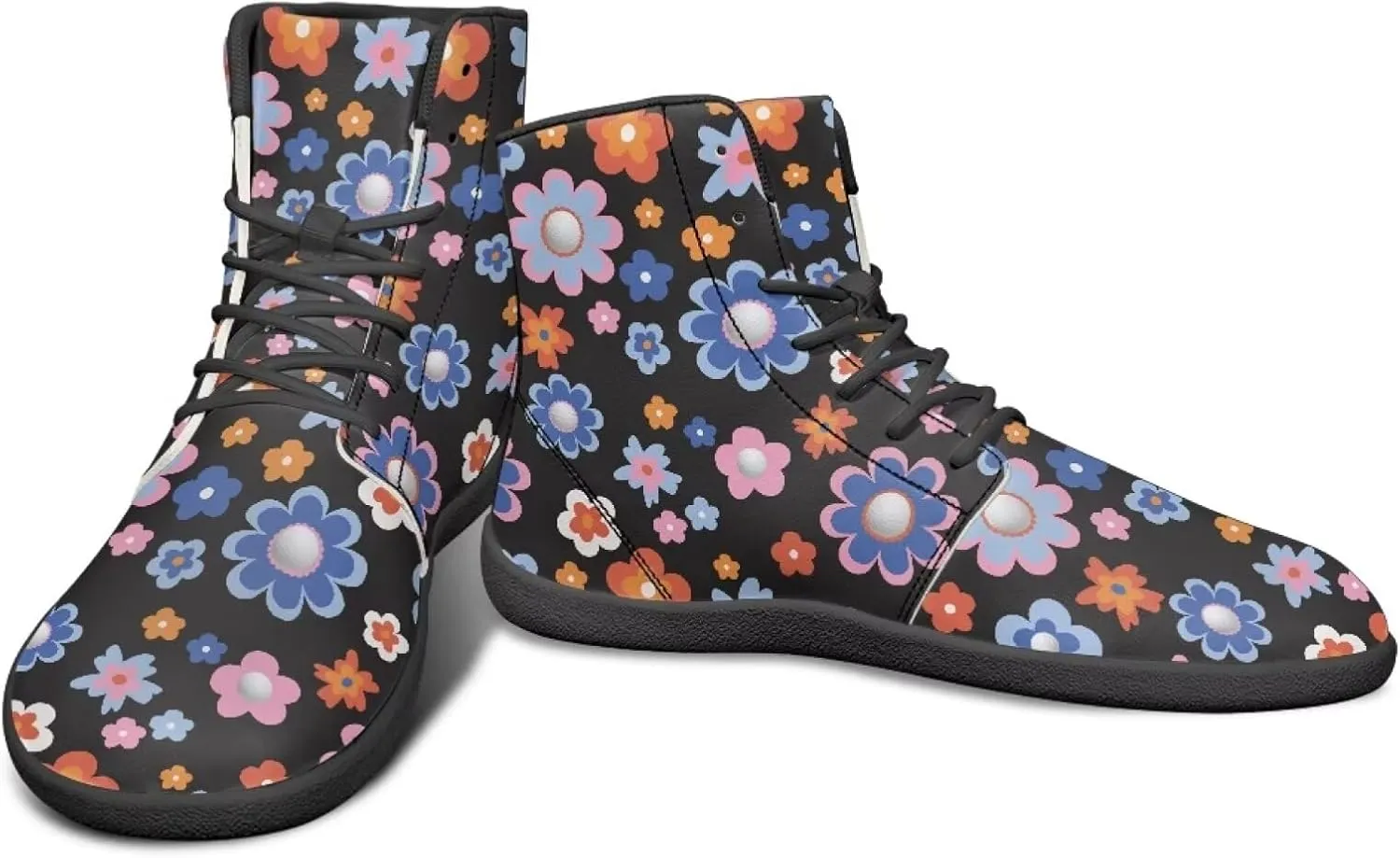 High Top Flower Design Wide Toe Barefoot Shoes for Men - Cross Training Running Shoes with Rubber Sole
