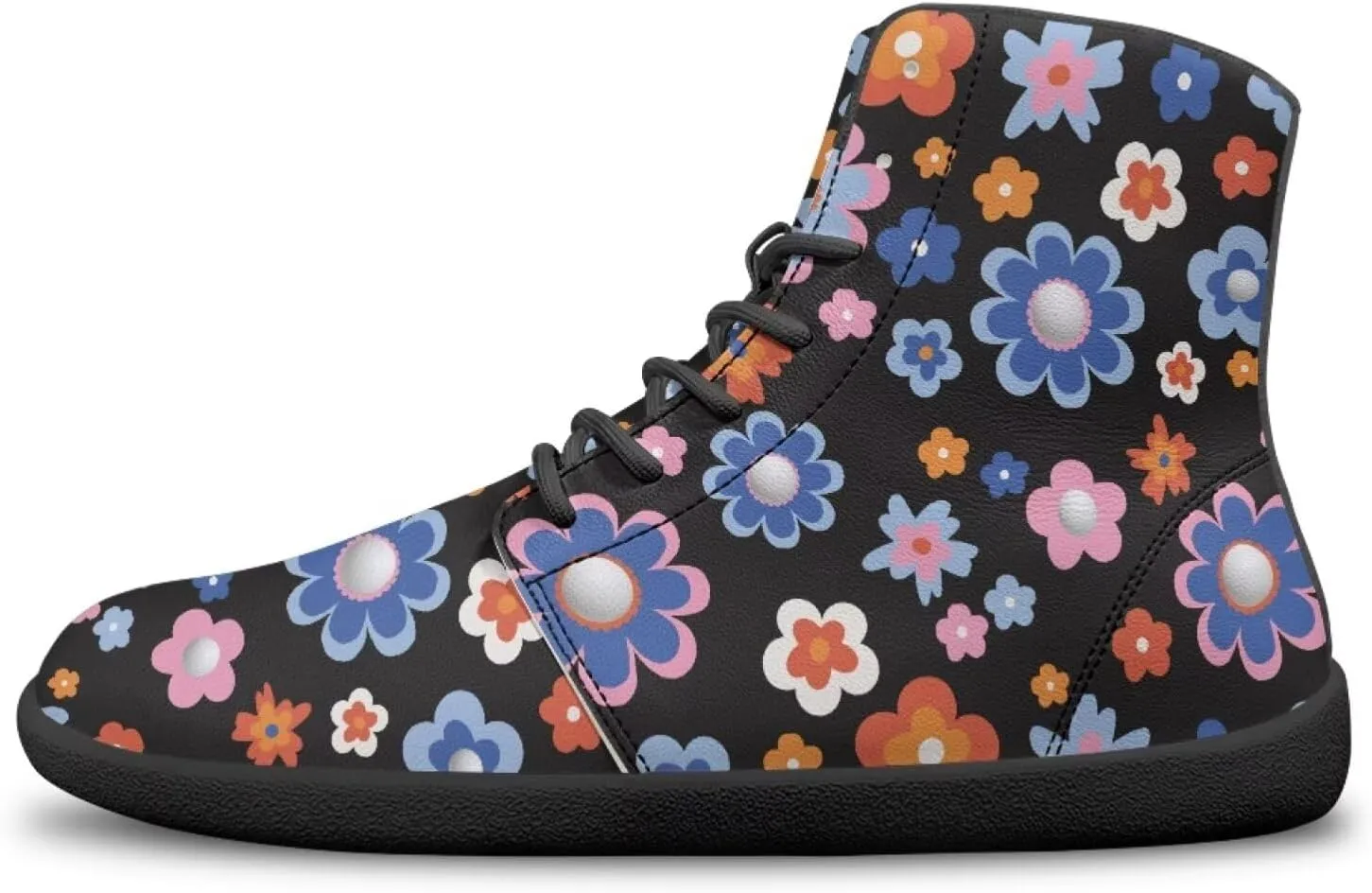 High Top Flower Design Wide Toe Barefoot Shoes for Men - Cross Training Running Shoes with Rubber Sole