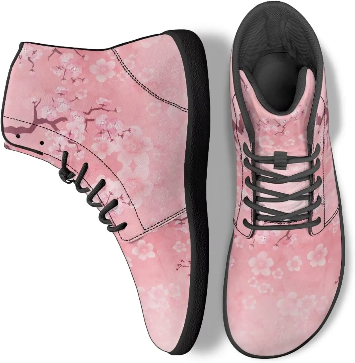 High Top Flower Design Wide Toe Barefoot Shoes for Men - Cross Training Running Shoes with Rubber Sole