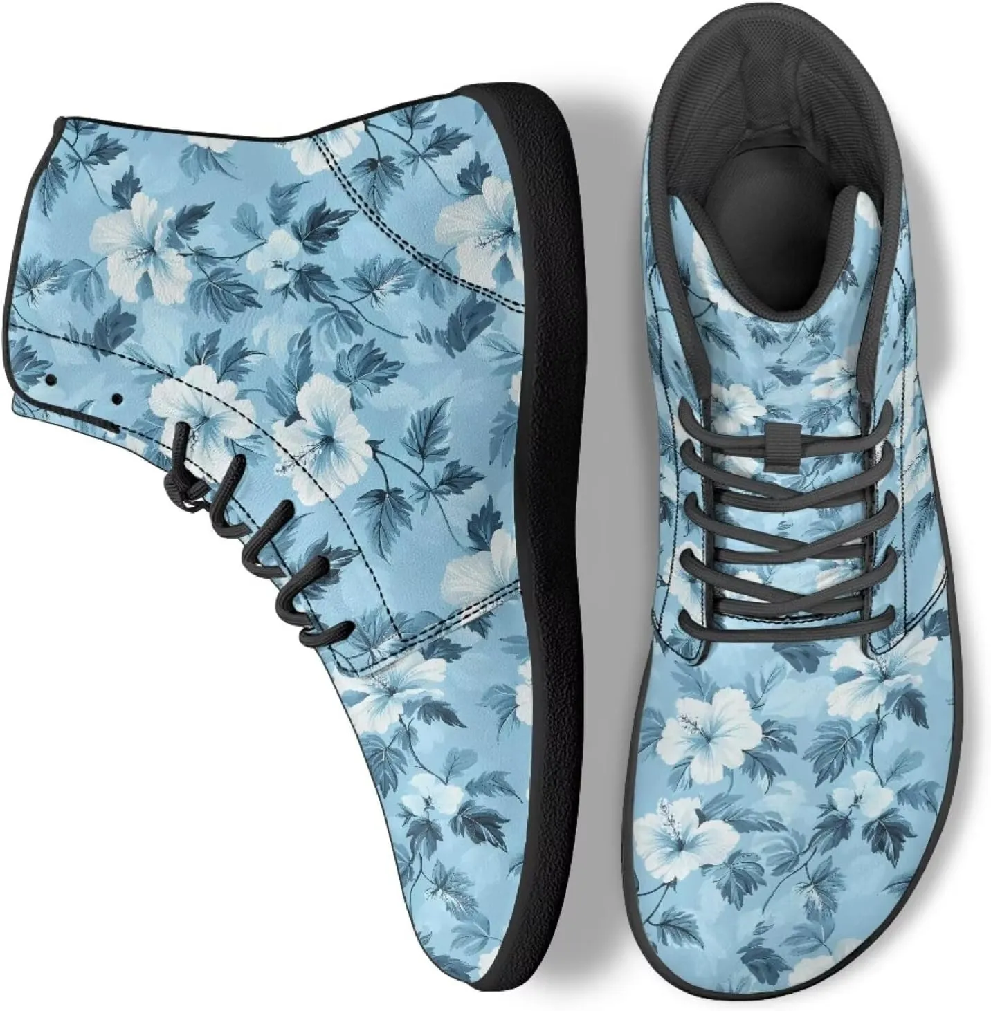 High Top Flower Design Wide Toe Barefoot Shoes for Men - Cross Training Running Shoes with Rubber Sole