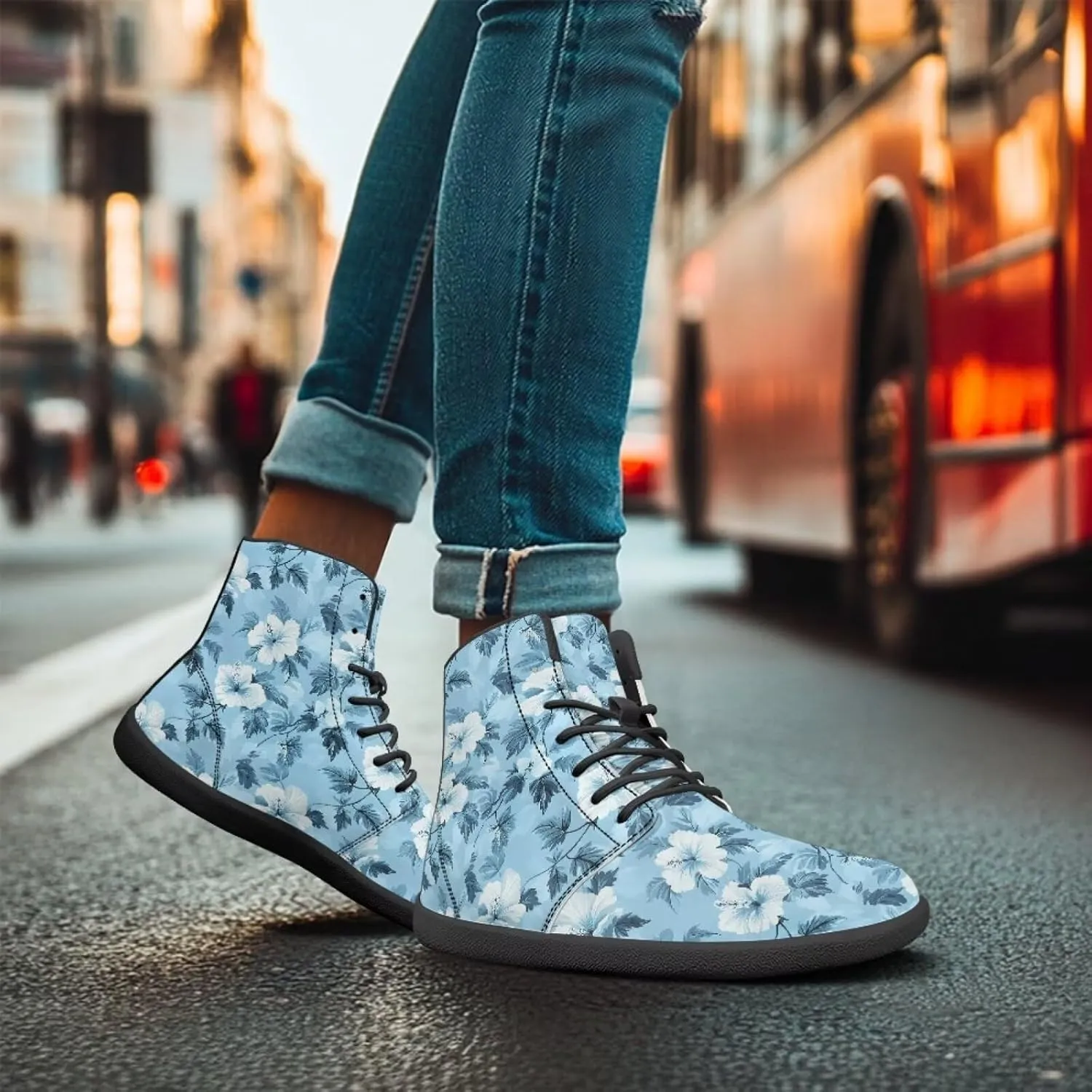 High Top Flower Design Wide Toe Barefoot Shoes for Men - Cross Training Running Shoes with Rubber Sole