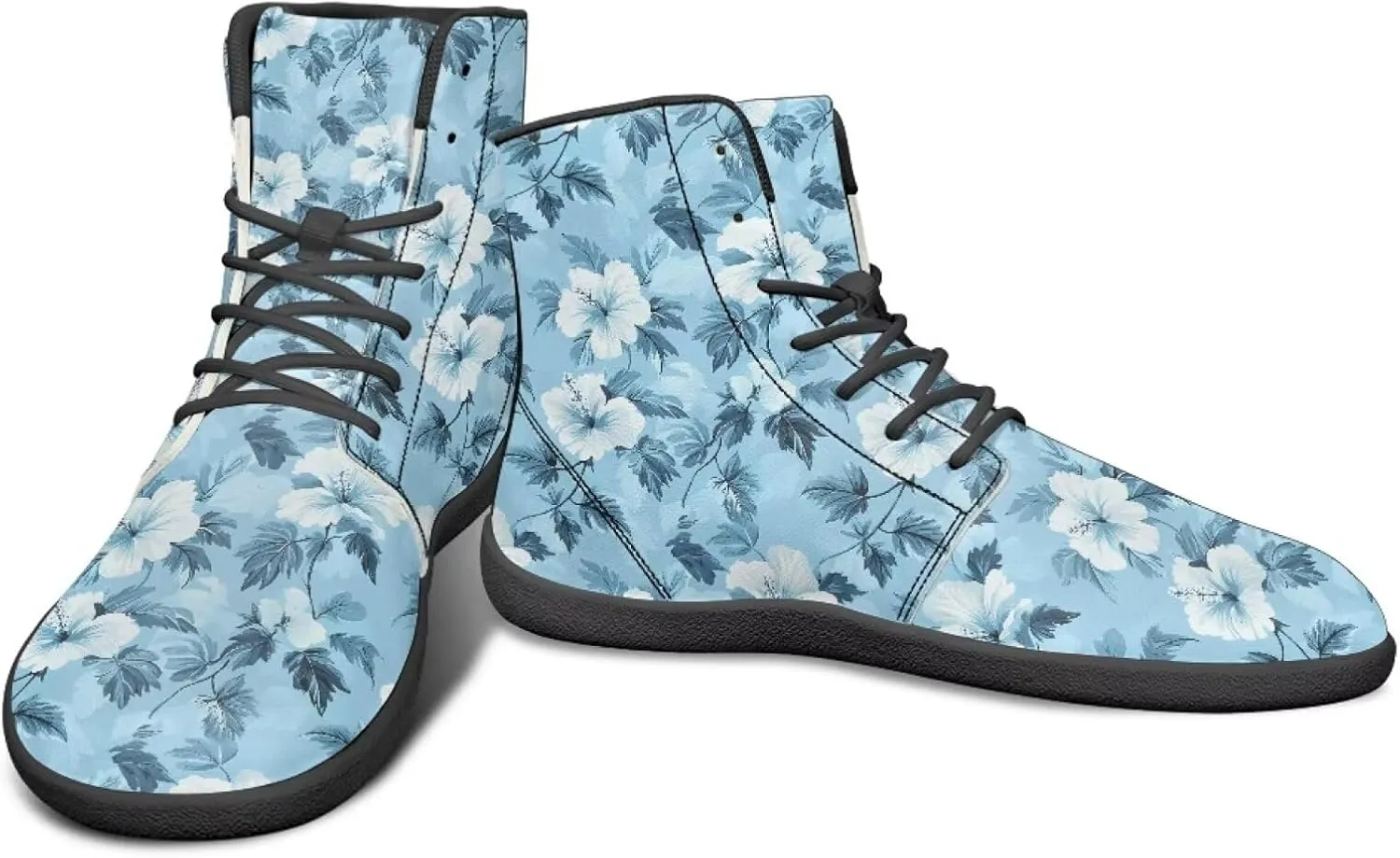 High Top Flower Design Wide Toe Barefoot Shoes for Men - Cross Training Running Shoes with Rubber Sole