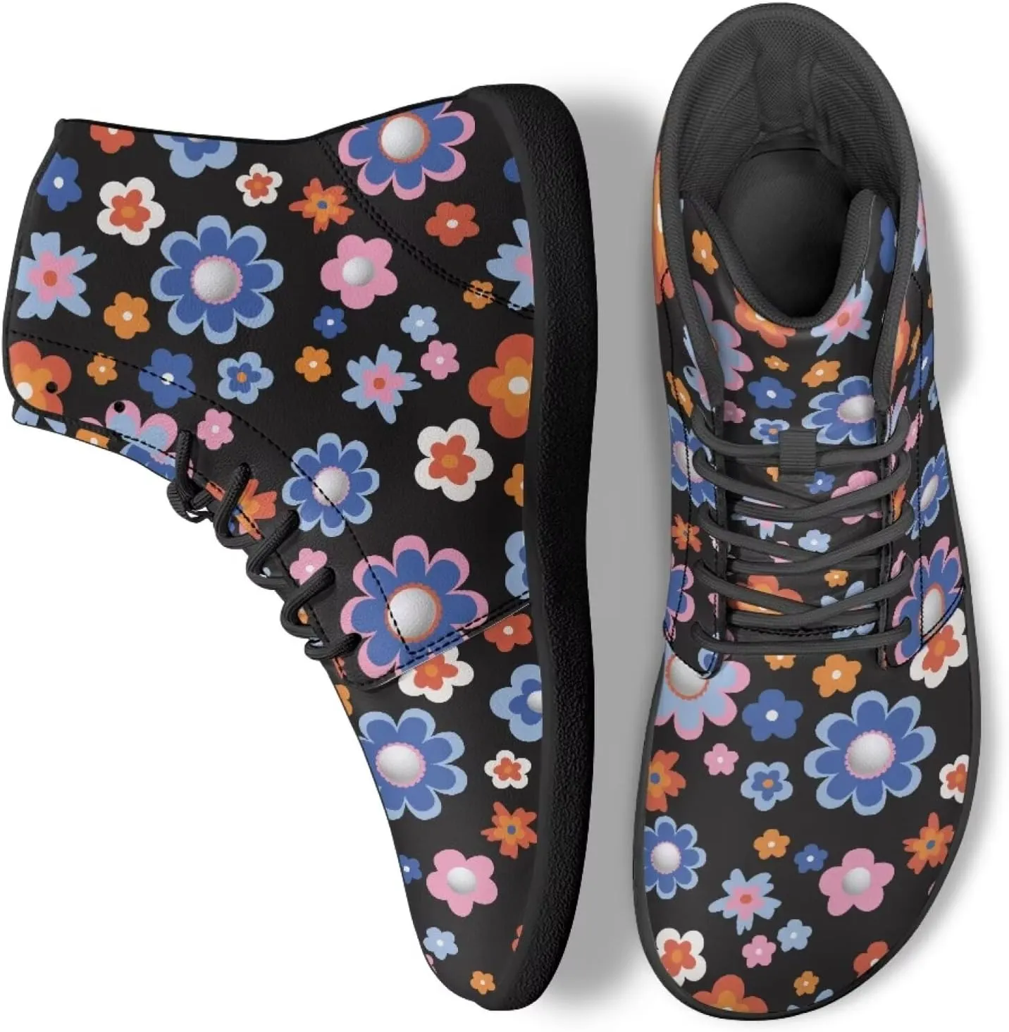 High Top Flower Design Wide Toe Barefoot Shoes for Men - Cross Training Running Shoes with Rubber Sole
