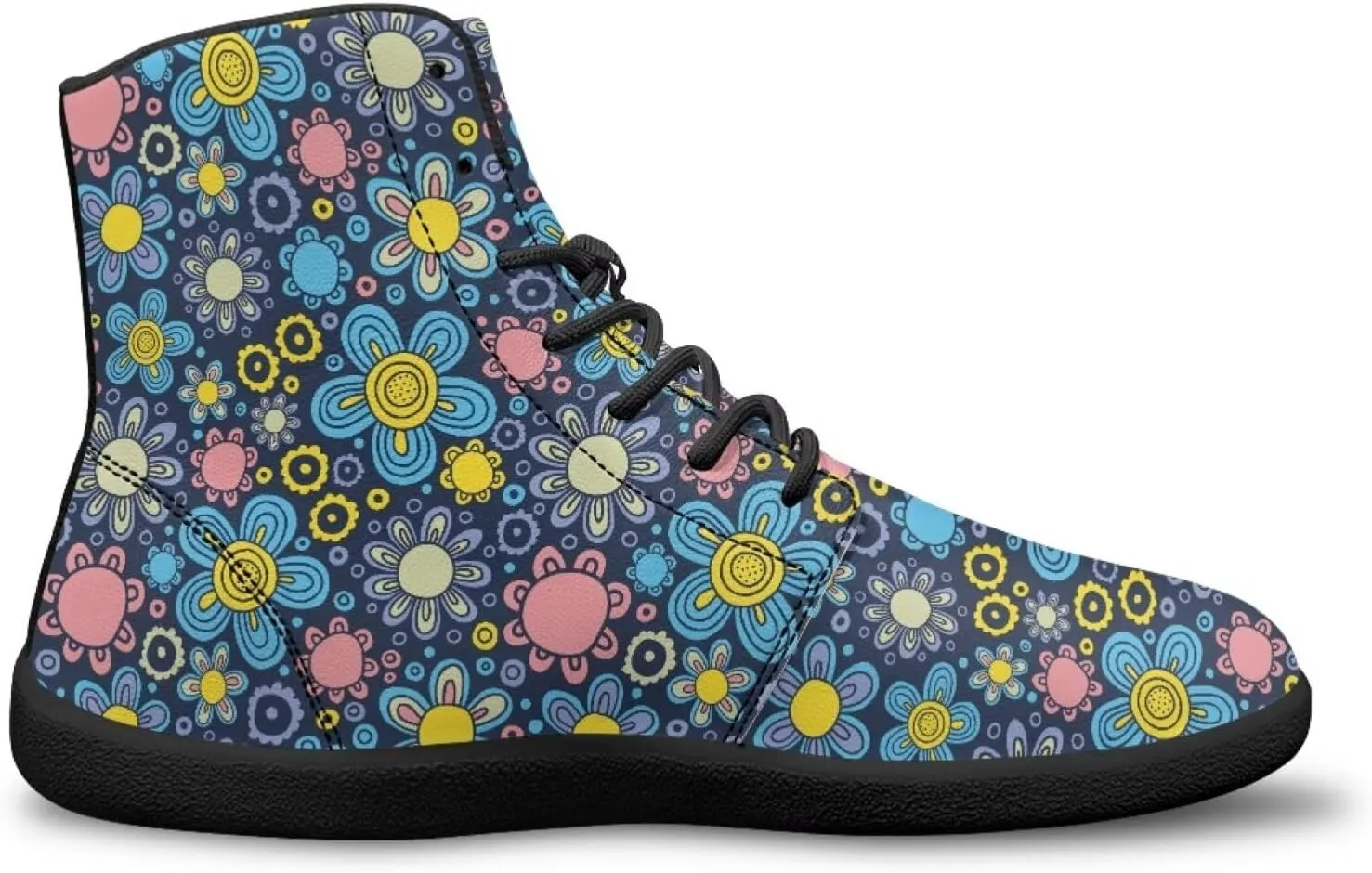 High Top Flower Pattern Zero-Drop Barefoot Shoes for Men Women Lightweight Minimalist Shoes for Running and Hiking Activities
