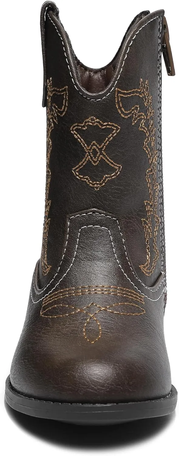 HOMEHOT Boys Girls Western Cowgirl Cowboy Boots Mid Calf Riding Shoes (toddler,little kids)