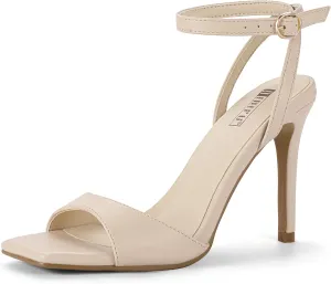 IDIFU IN4 High Heels Strappy Stiletto Heels Square Open Toe Heeled Sandals Wedding Bridal Prom Party Evening Dress Shoes for Women Comfortable Sexy Dressy Cute Ankle Strap Heels