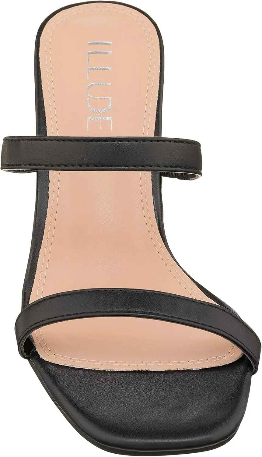 ILLUDE Women??s Block Heel Double Band Square Toe Heeled Sandal Slip On Mule - Lisa