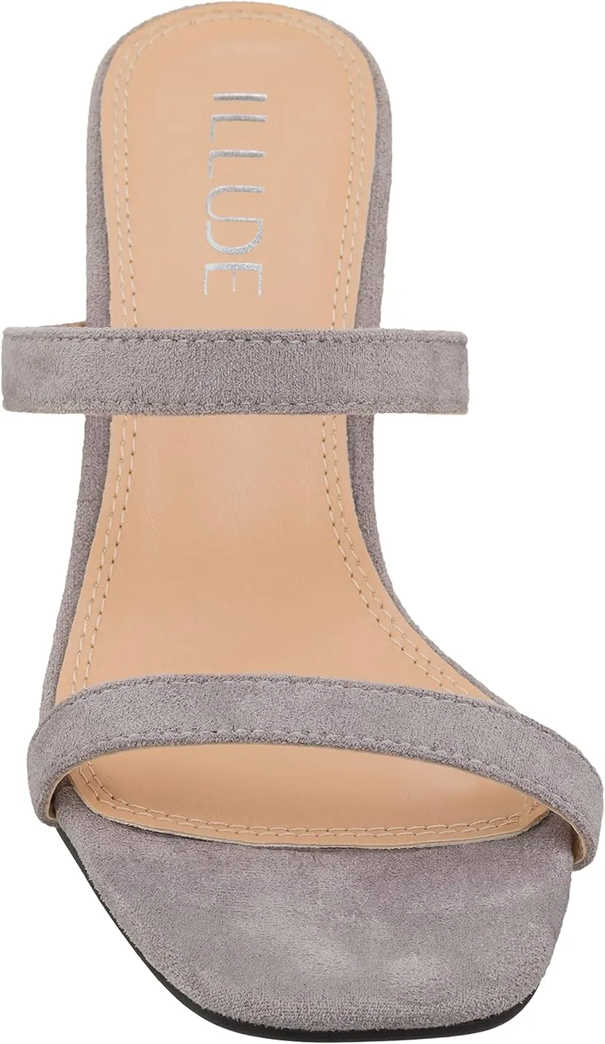 ILLUDE Women??s Block Heel Double Band Square Toe Heeled Sandal Slip On Mule - Lisa
