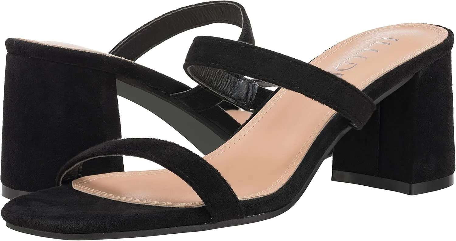 ILLUDE Women??s Block Heel Double Band Square Toe Heeled Sandal Slip On Mule - Lisa