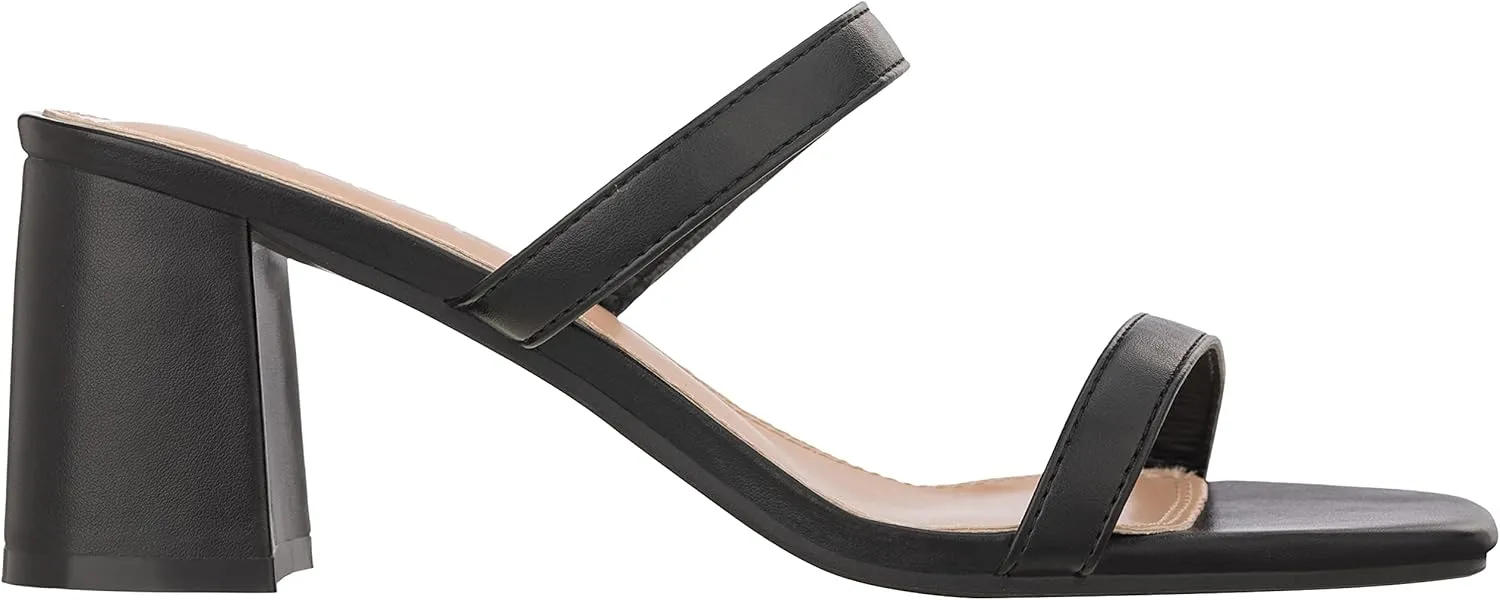 ILLUDE Women??s Block Heel Double Band Square Toe Heeled Sandal Slip On Mule - Lisa