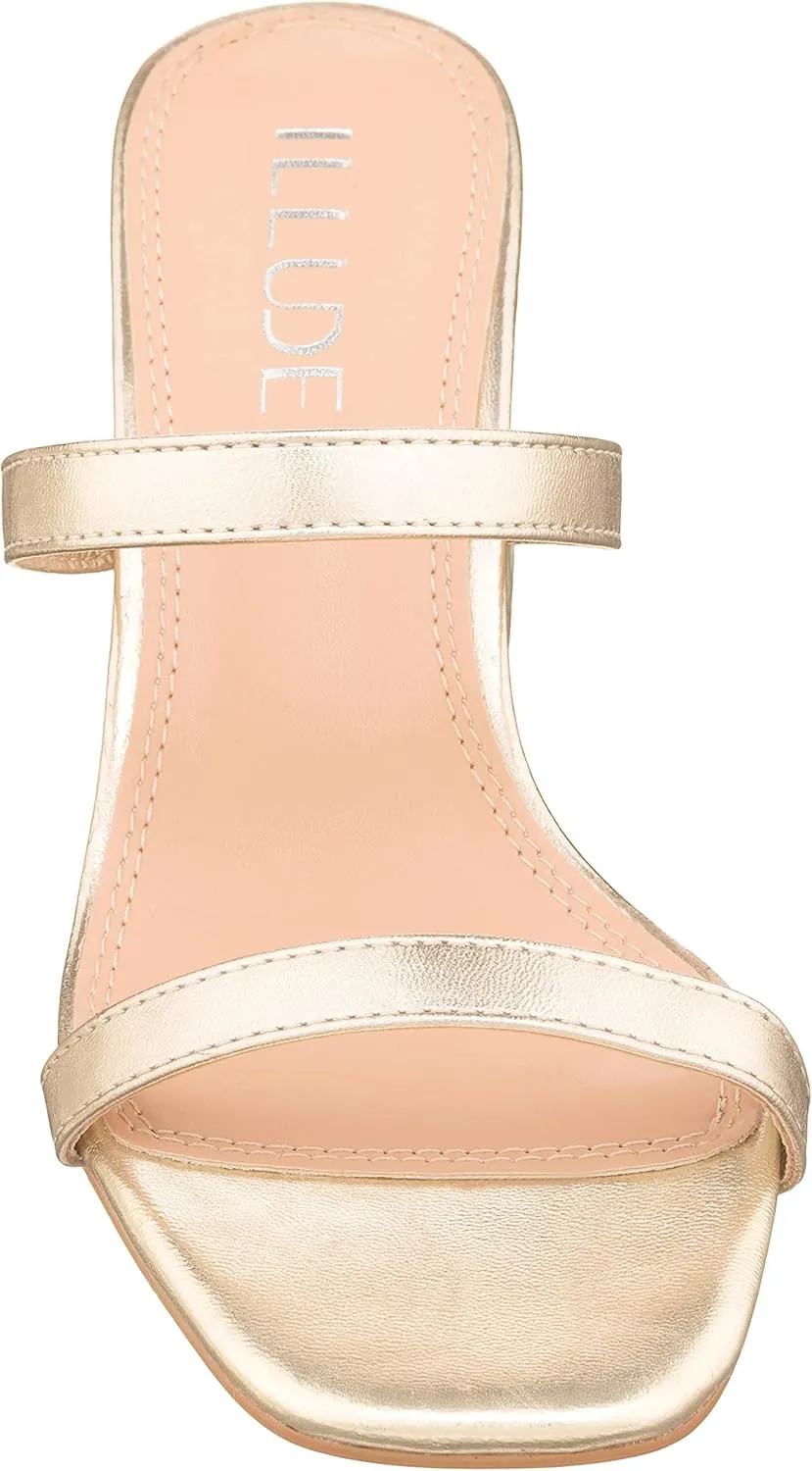 ILLUDE Women??s Block Heel Double Band Square Toe Heeled Sandal Slip On Mule - Lisa
