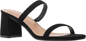 ILLUDE Women??s Block Heel Double Band Square Toe Heeled Sandal Slip On Mule - Lisa