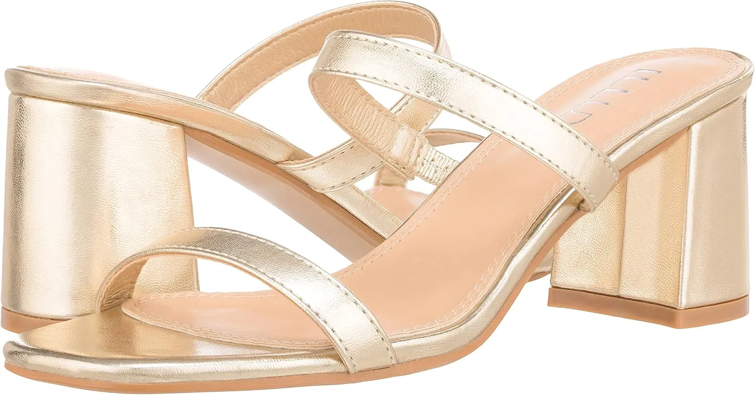 ILLUDE Women??s Block Heel Double Band Square Toe Heeled Sandal Slip On Mule - Lisa
