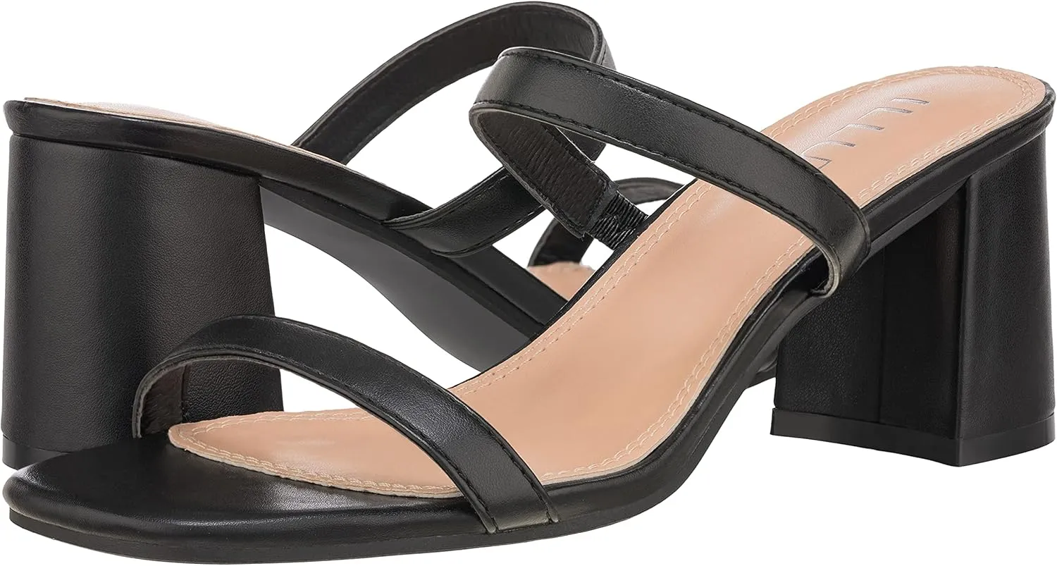 ILLUDE Women??s Block Heel Double Band Square Toe Heeled Sandal Slip On Mule - Lisa