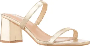 ILLUDE Women??s Block Heel Double Band Square Toe Heeled Sandal Slip On Mule - Lisa