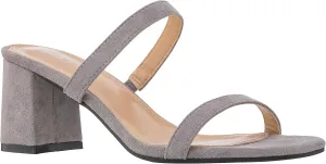 ILLUDE Women??s Block Heel Double Band Square Toe Heeled Sandal Slip On Mule - Lisa
