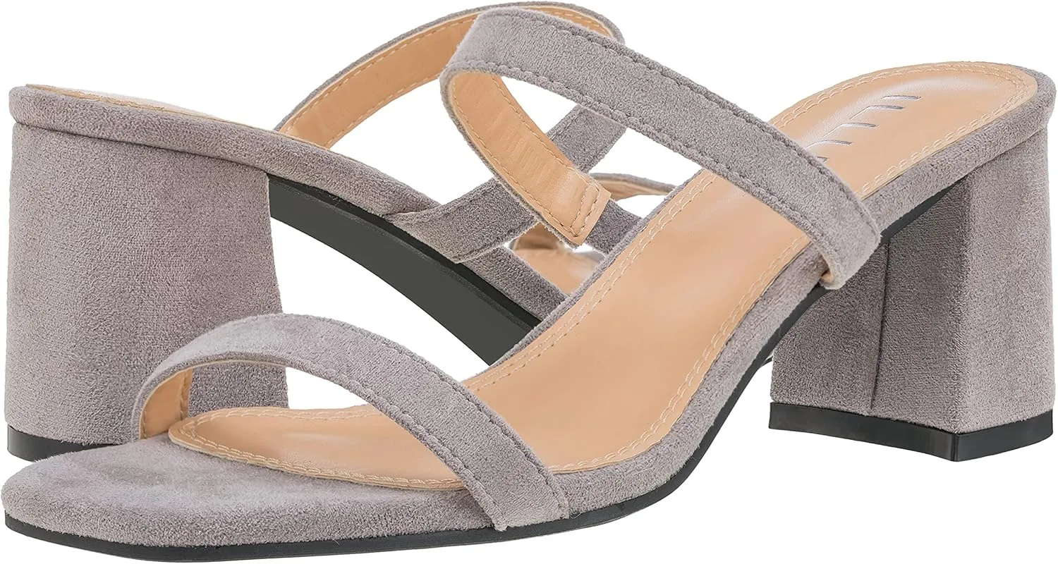 ILLUDE Women??s Block Heel Double Band Square Toe Heeled Sandal Slip On Mule - Lisa