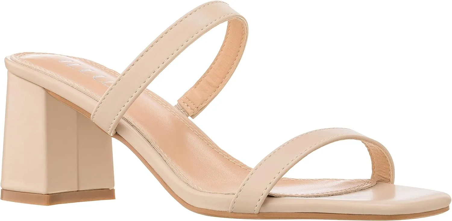ILLUDE Women??s Block Heel Double Band Square Toe Heeled Sandal Slip On Mule - Lisa