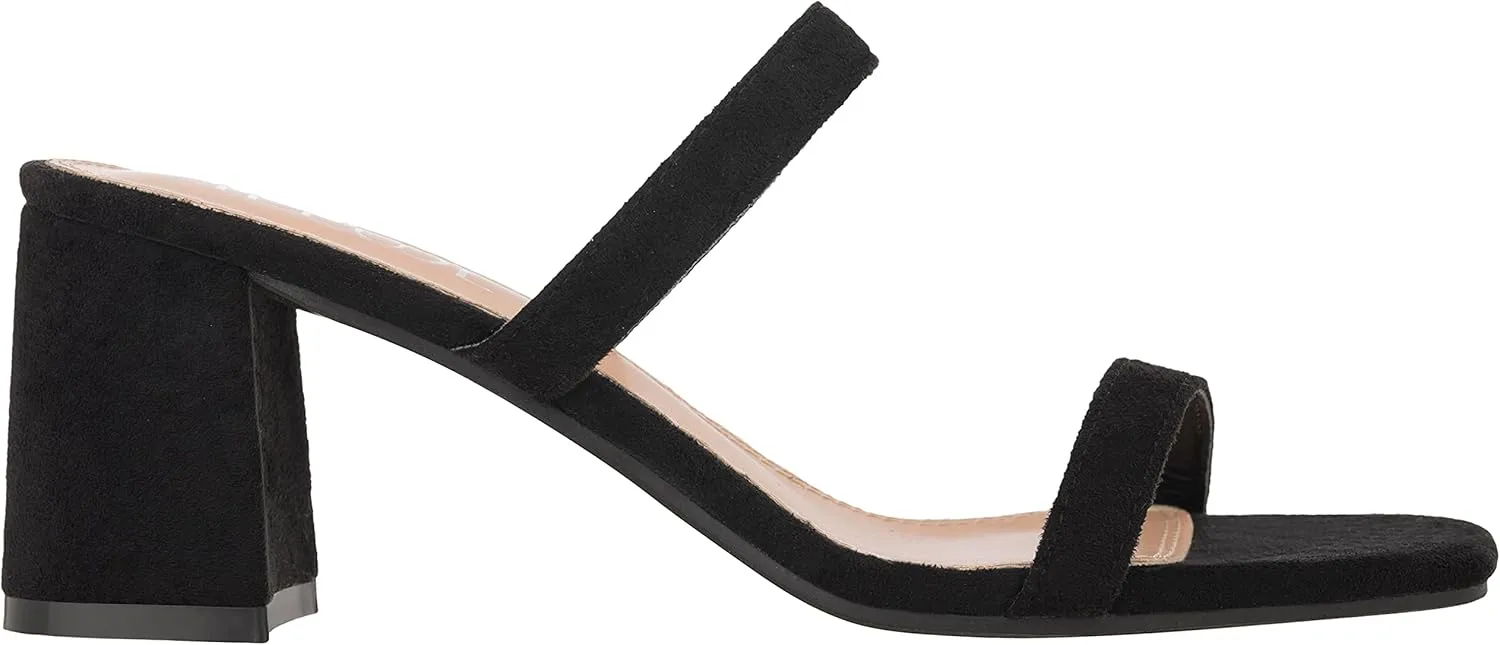 ILLUDE Women??s Block Heel Double Band Square Toe Heeled Sandal Slip On Mule - Lisa