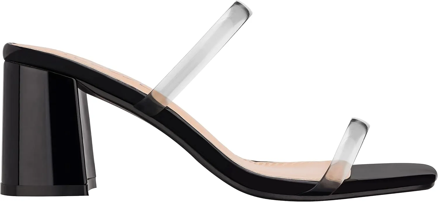 ILLUDE Women??s Block Heel Double Band Square Toe Heeled Sandal Slip On Mule - Lisa