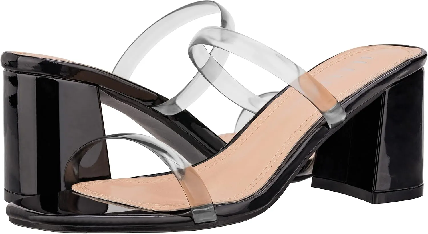 ILLUDE Women??s Block Heel Double Band Square Toe Heeled Sandal Slip On Mule - Lisa