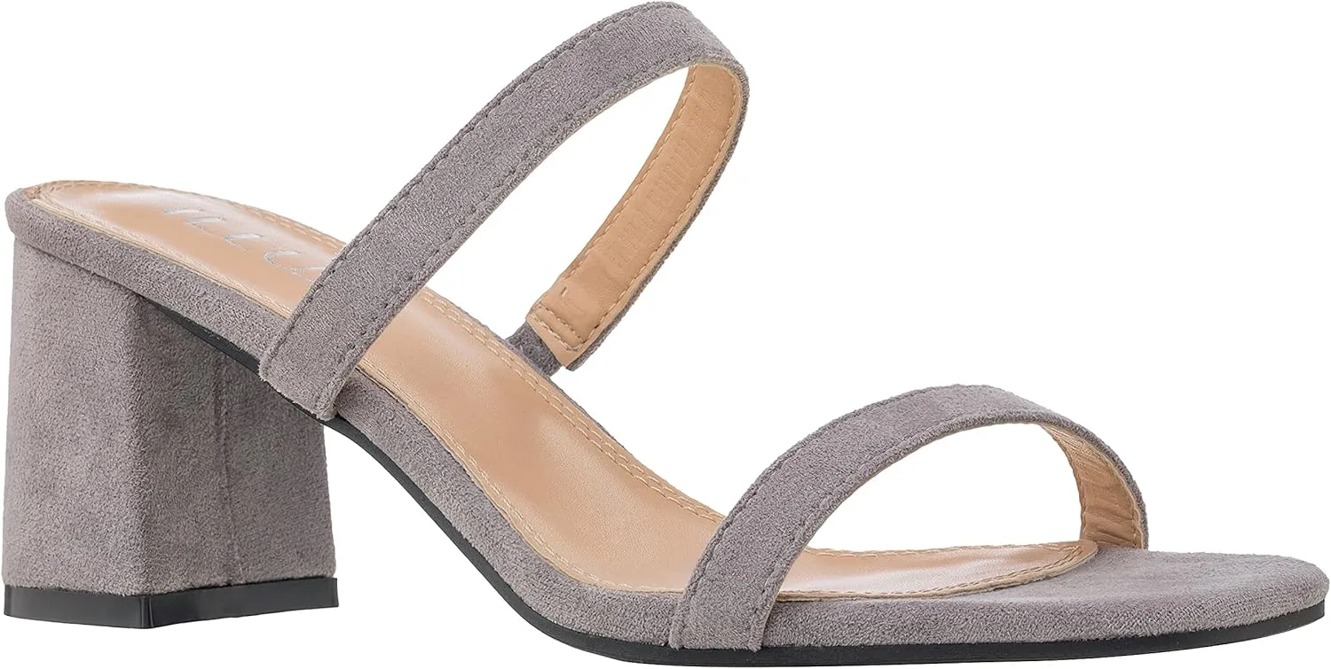 ILLUDE Women??s Block Heel Double Band Square Toe Heeled Sandal Slip On Mule - Lisa