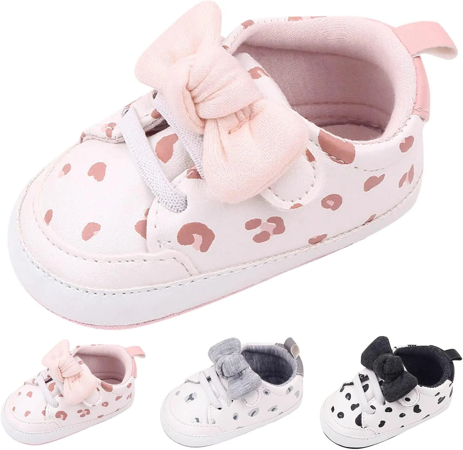 Infant Baby Girls Cute Bow Sneakers Walking Shoes Newborn Flat Bottom Lightweight Soft Warm Casual Walking Shoes