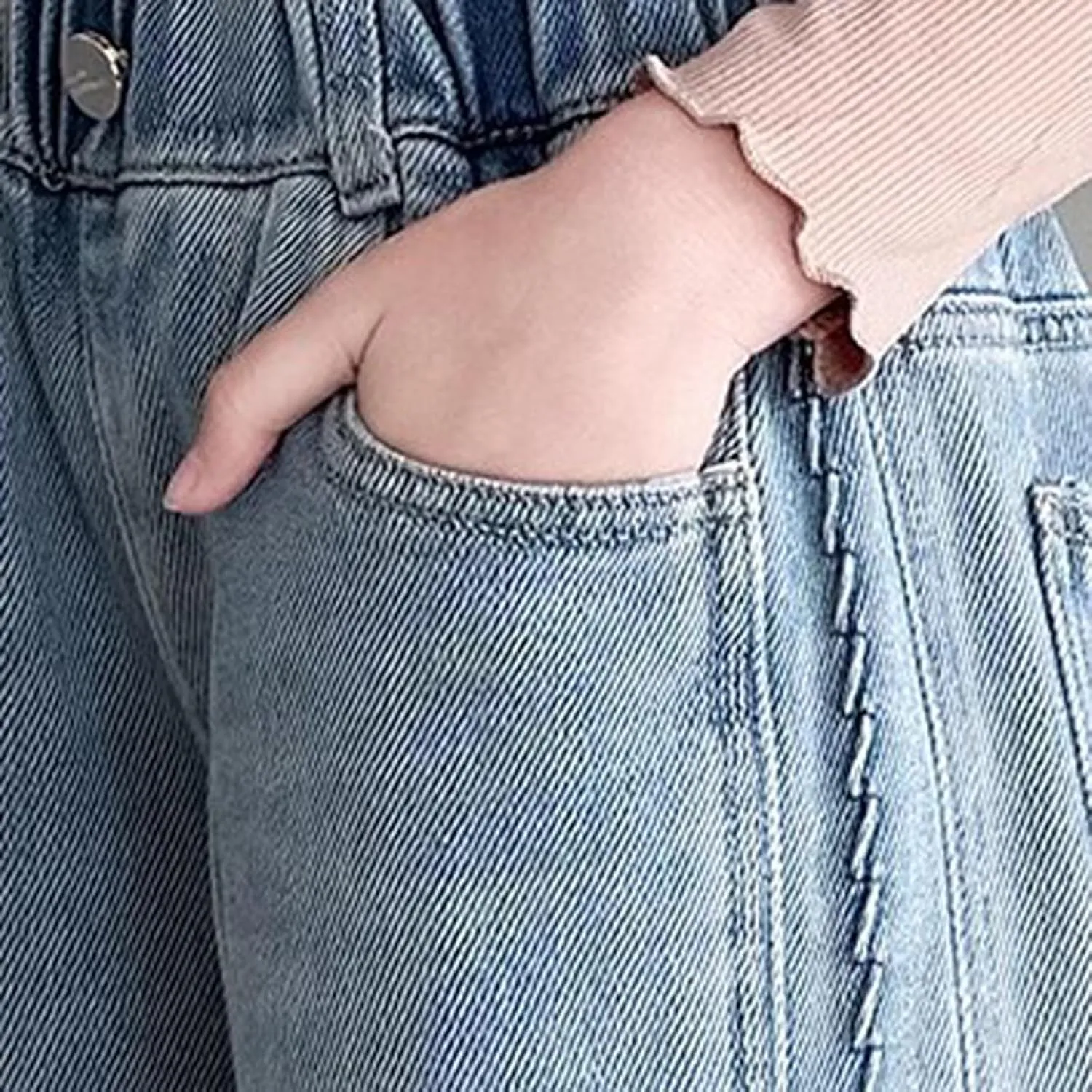 Jeans for Girl Loose Flare Wide Leg Denim Trousers High Cut Girls Western Pants Plain Stretchy Waist Fall Summer 2025