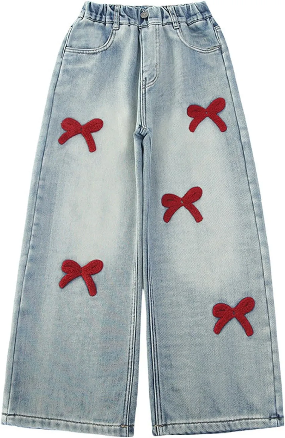 Jeans for Girl Loose Flare Wide Leg Denim Trousers High Cut Girls Western Pants Plain Stretchy Waist Fall Summer 2025