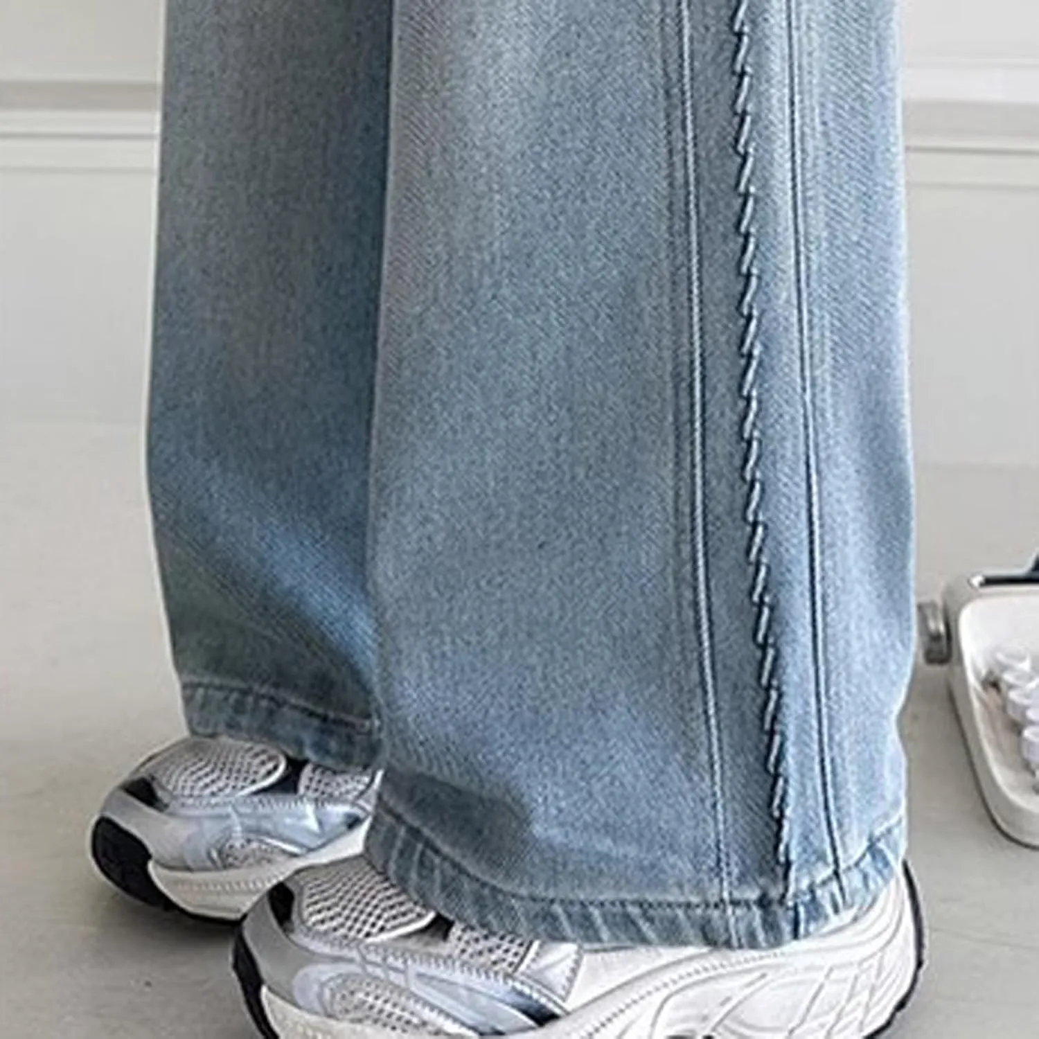 Jeans for Girl Loose Flare Wide Leg Denim Trousers High Cut Girls Western Pants Plain Stretchy Waist Fall Summer 2025