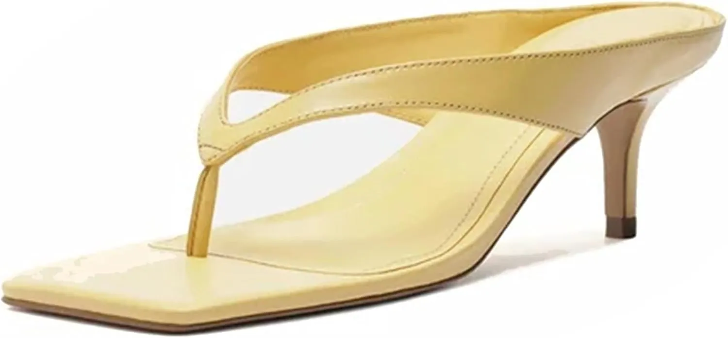 Kitten Heeled Sandals for Women Slip On Square Clip Toe Flip Flips Low Heel Pumps Comfortable Thong Slide Shoes Dressy Slippers