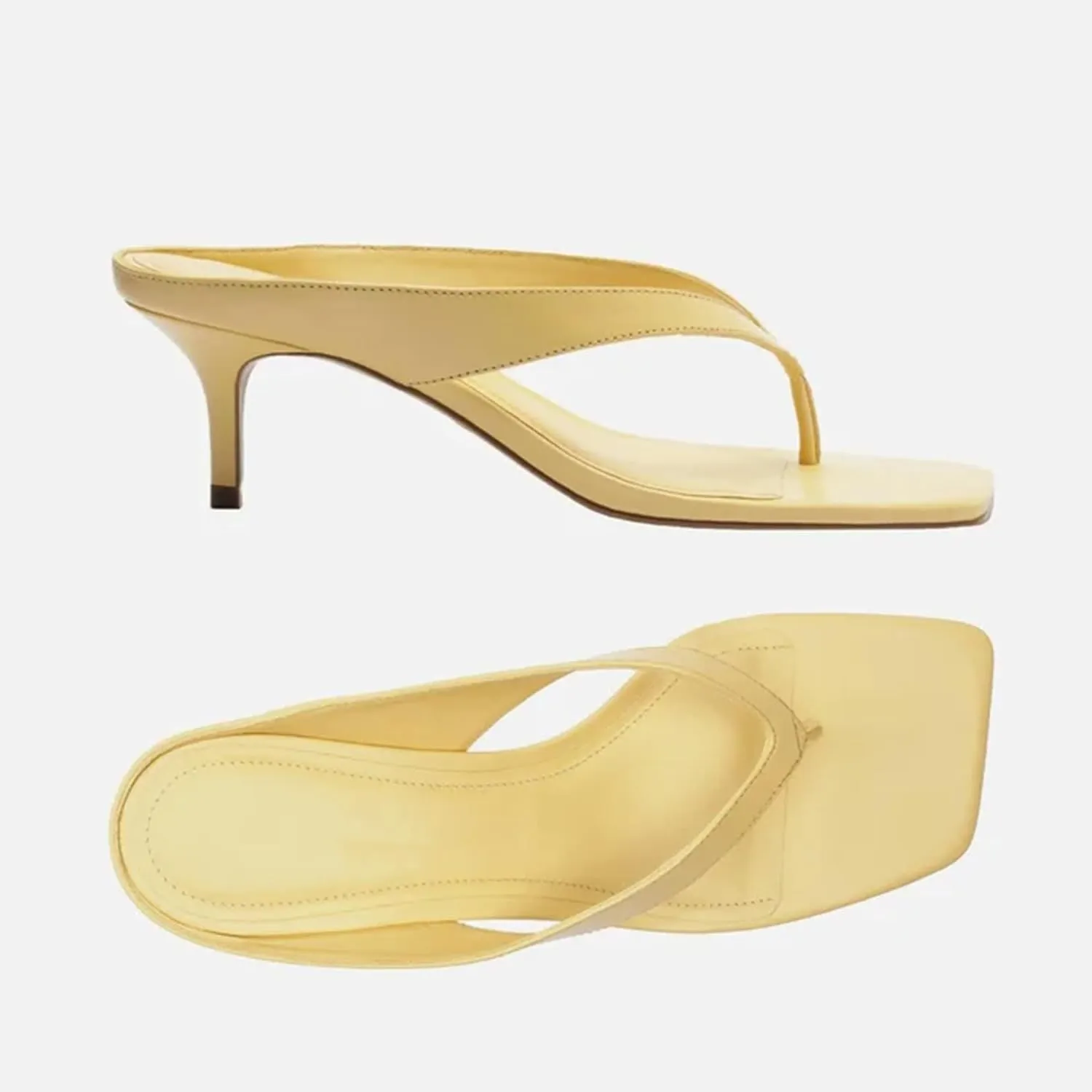 Kitten Heeled Sandals for Women Slip On Square Clip Toe Flip Flips Low Heel Pumps Comfortable Thong Slide Shoes Dressy Slippers