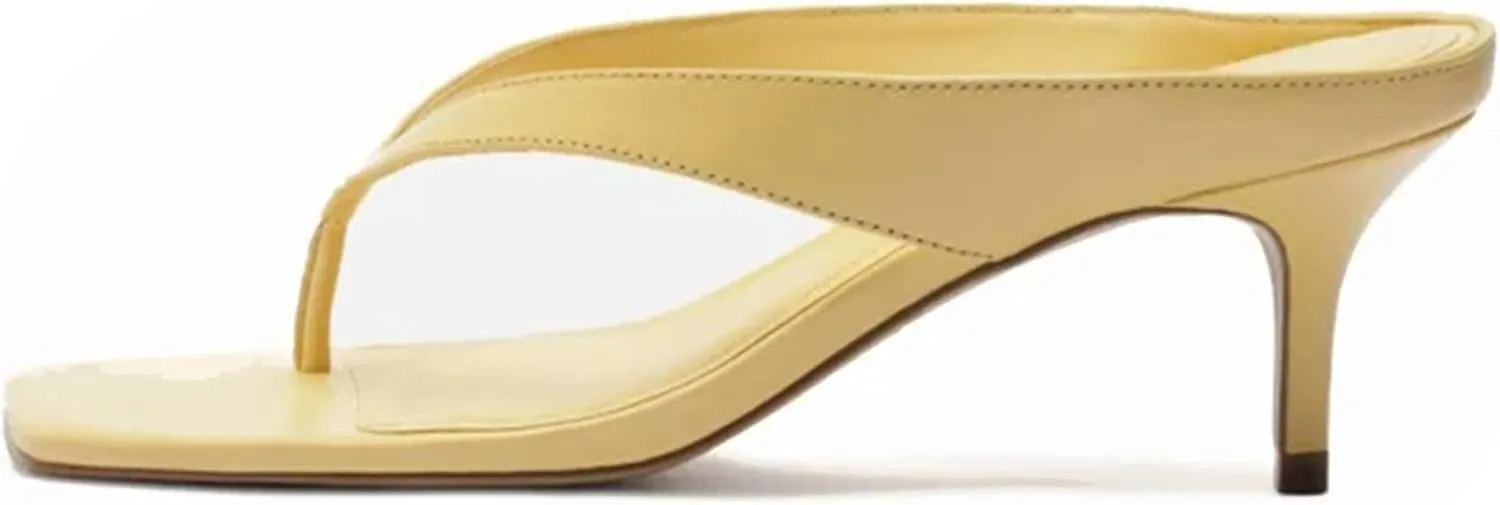Kitten Heeled Sandals for Women Slip On Square Clip Toe Flip Flips Low Heel Pumps Comfortable Thong Slide Shoes Dressy Slippers
