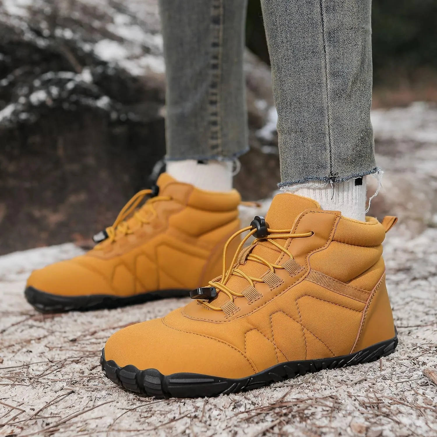 Kubbon Womens Mens Snow Boots Winter Shoes Slip On Warm Zero Drop Snow Boot Soft Cozy Fur Lined Waterproof Sneakers Wide Toe Box Zero Drop Ankle Booties Outdoor Hiking Sneakers