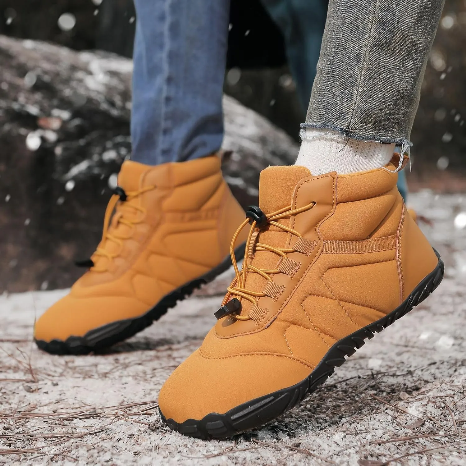 Kubbon Womens Mens Snow Boots Winter Shoes Slip On Warm Zero Drop Snow Boot Soft Cozy Fur Lined Waterproof Sneakers Wide Toe Box Zero Drop Ankle Booties Outdoor Hiking Sneakers