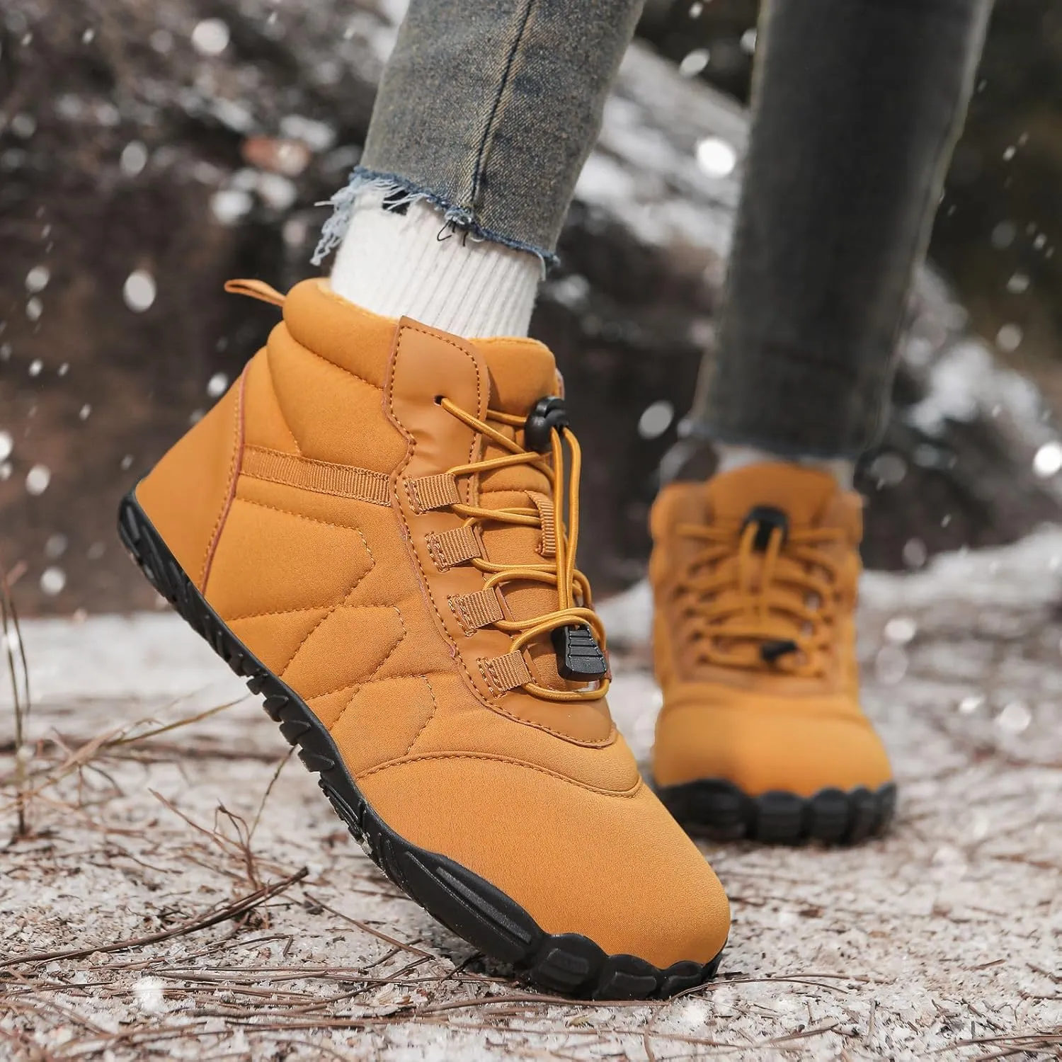 Kubbon Womens Mens Snow Boots Winter Shoes Slip On Warm Zero Drop Snow Boot Soft Cozy Fur Lined Waterproof Sneakers Wide Toe Box Zero Drop Ankle Booties Outdoor Hiking Sneakers
