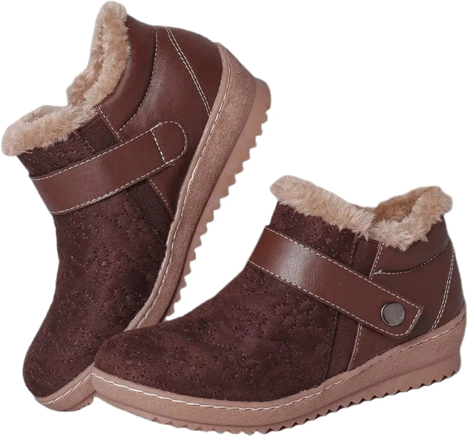 Ladmiple Snow Boots For Women Wide Width Winter Warm Booties Fur Lined Anti-Slip Outdoor Comfort Lace Up Ankle Booties