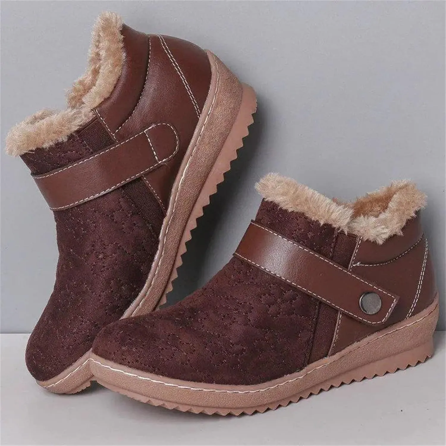 Ladmiple Snow Boots For Women Wide Width Winter Warm Booties Fur Lined Anti-Slip Outdoor Comfort Lace Up Ankle Booties