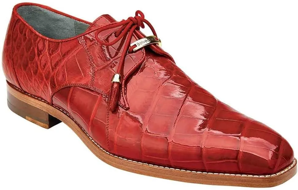 Lago Red Genuine Alligator Tassel Laces Men's Oxford Shoes