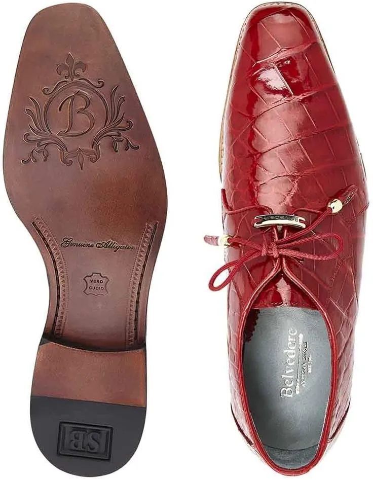 Lago Red Genuine Alligator Tassel Laces Men's Oxford Shoes