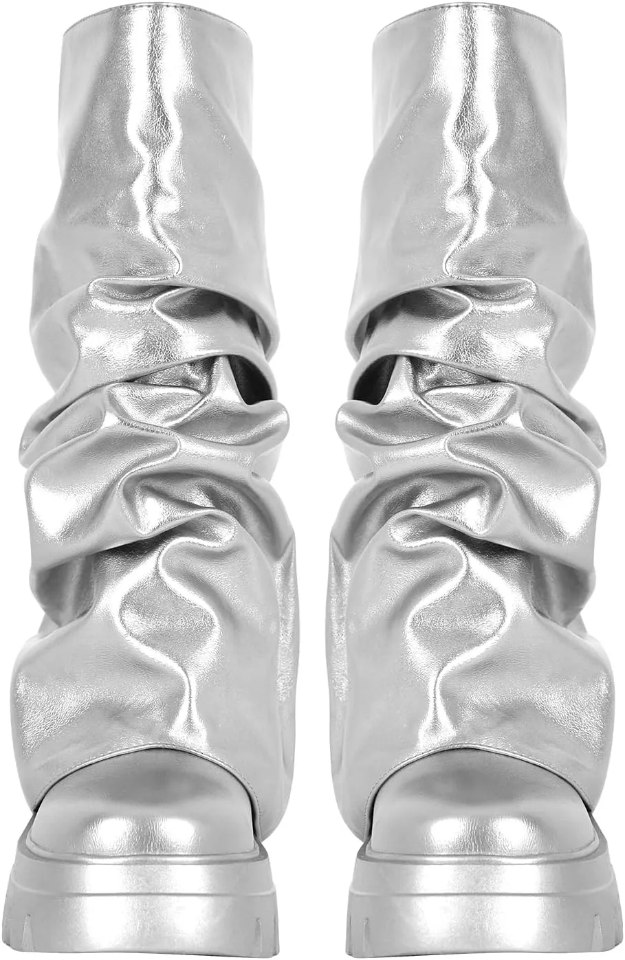 LISHAN Women's Platform Block Heels Mid Calf Slouchy Fold Down Boots