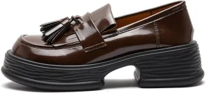 Loafers for Women Women??s Genuine Leather Loafers with Thick Bottom Autumn Tassel Casual Shoes for Students and Girls