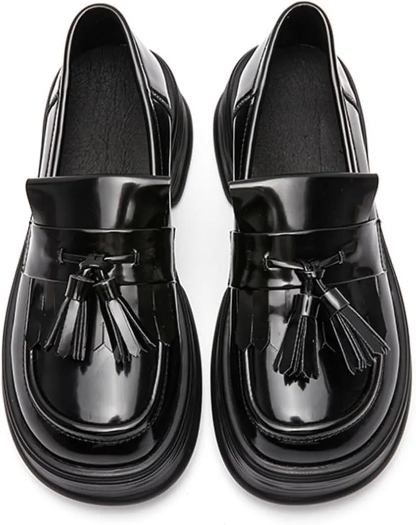Loafers for Women Women??s Genuine Leather Loafers with Thick Bottom Autumn Tassel Casual Shoes for Students and Girls