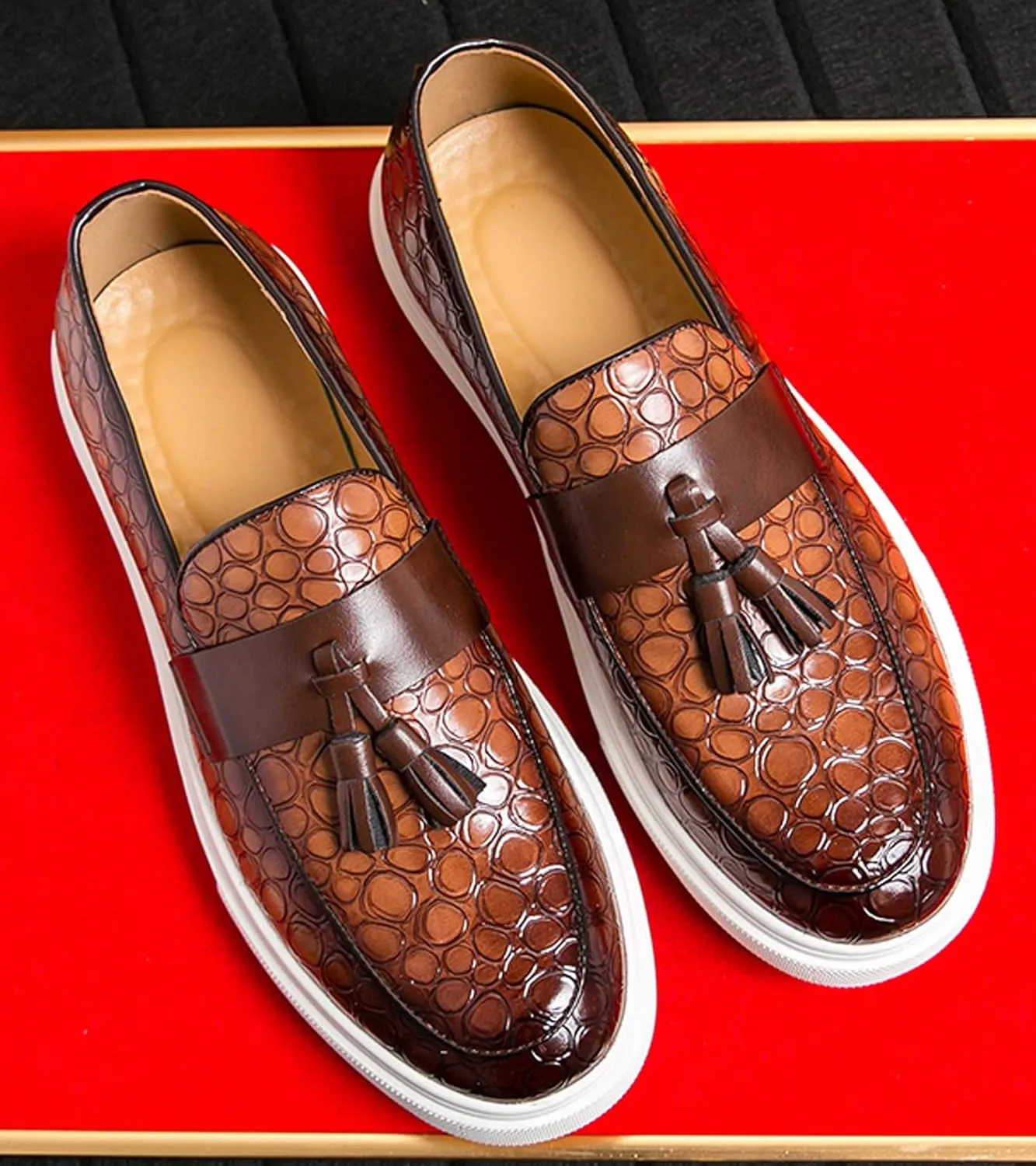Loafers Slip On Shoes for Men Casual Dress Leather Prom Tassel Loafers Wedding Fashion Tuxedo Walking Summer Shoes