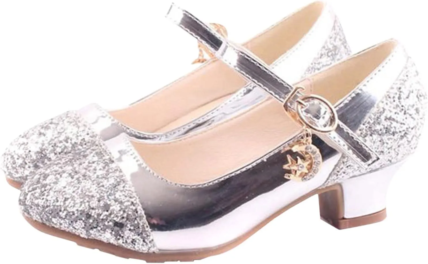 Mary Jane Shoes with Low Heel hinestones Princess Flower Girls Wedding Flat Dress Shoes for Little Kid/Big Kid