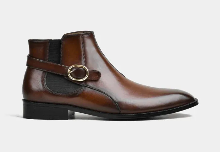MEN BUCKLE BOOTS IN MID-BROWN