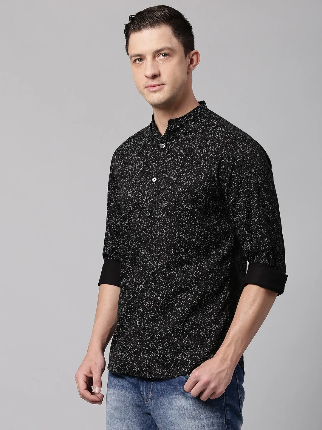 Men's Black Slim Fit Printed Casual Shirt
