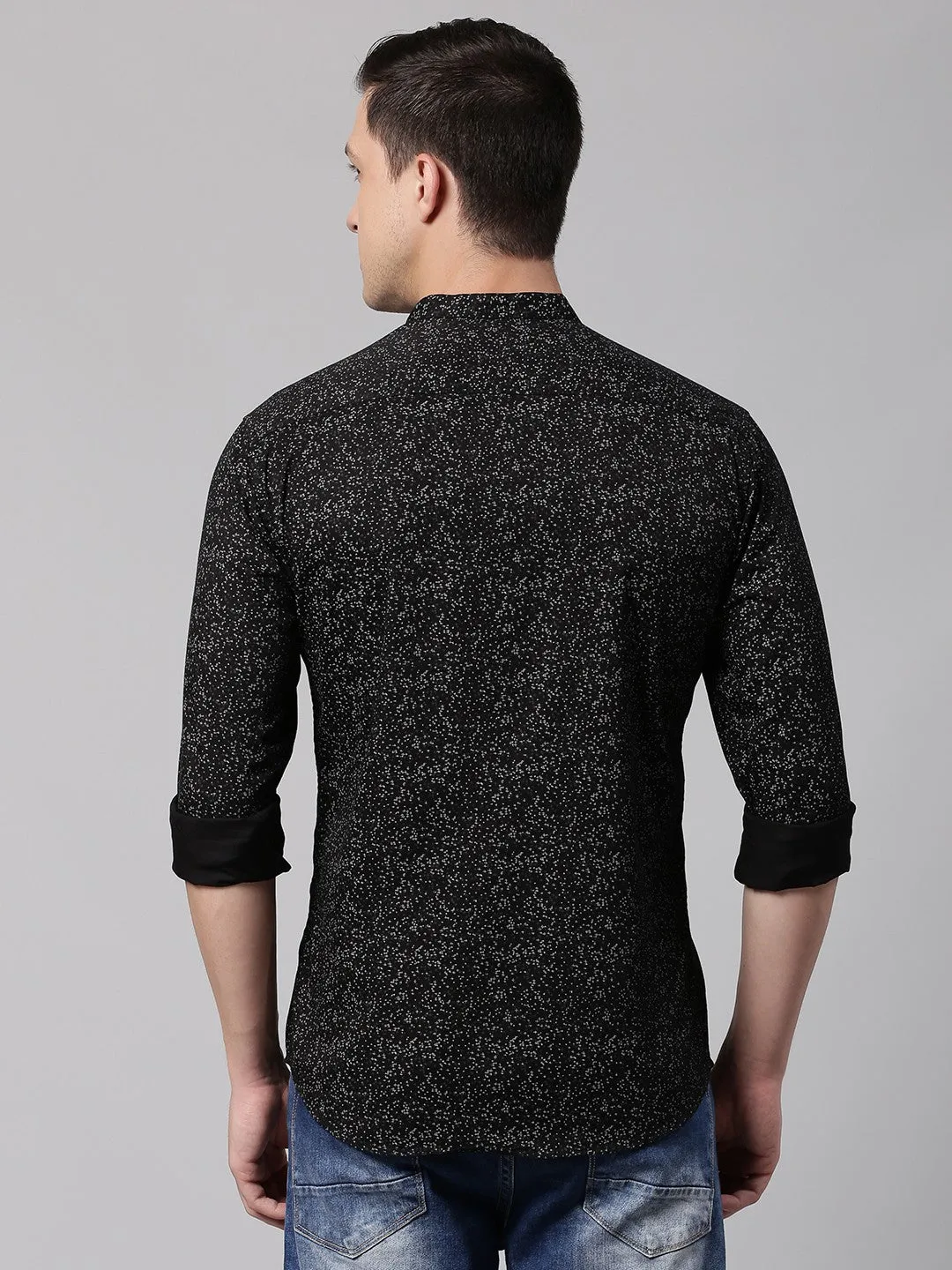 Men's Black Slim Fit Printed Casual Shirt